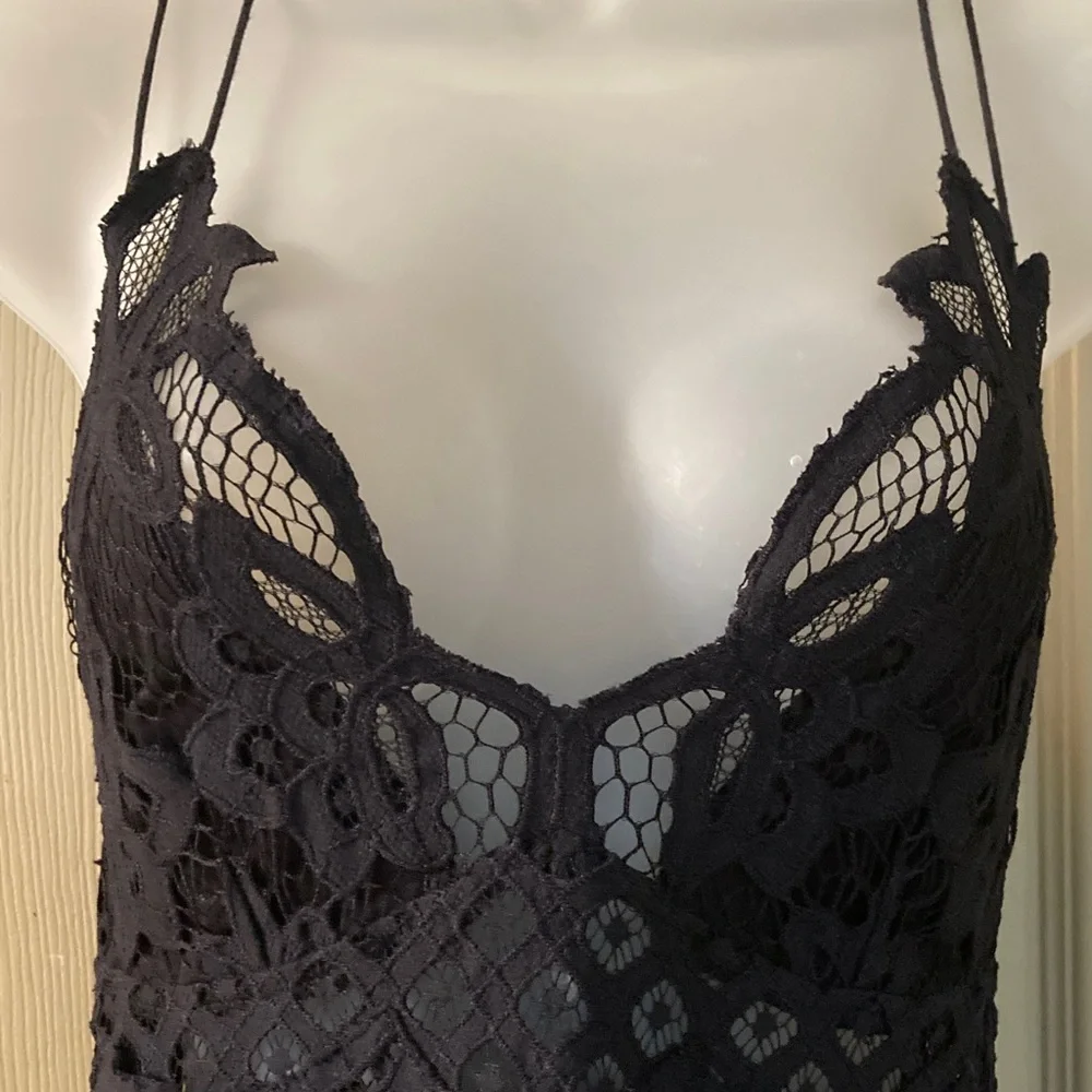Free People One- Adella Slip Black Size Small EUC